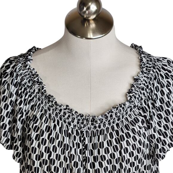 Kate Spade Arrow Stripe Off The Shoulder‎ Blouse Women's Medium Black White - Picture 4 of 10